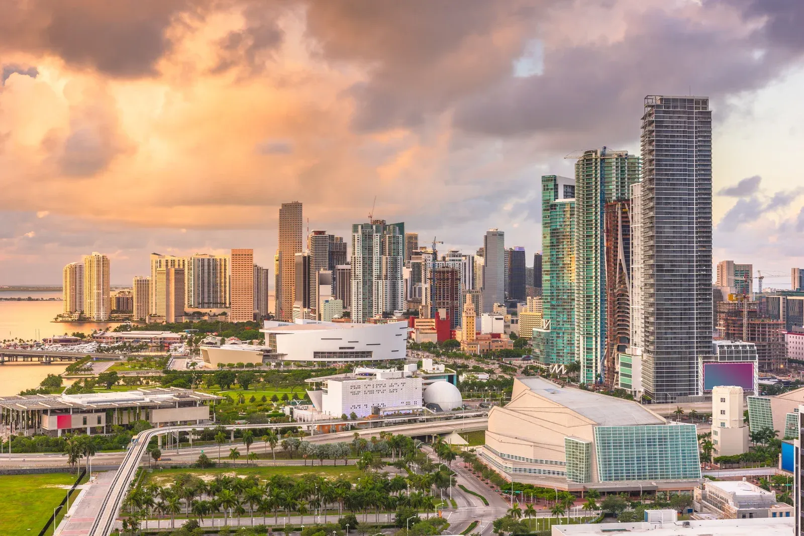 Miami downtown skyline at sunset